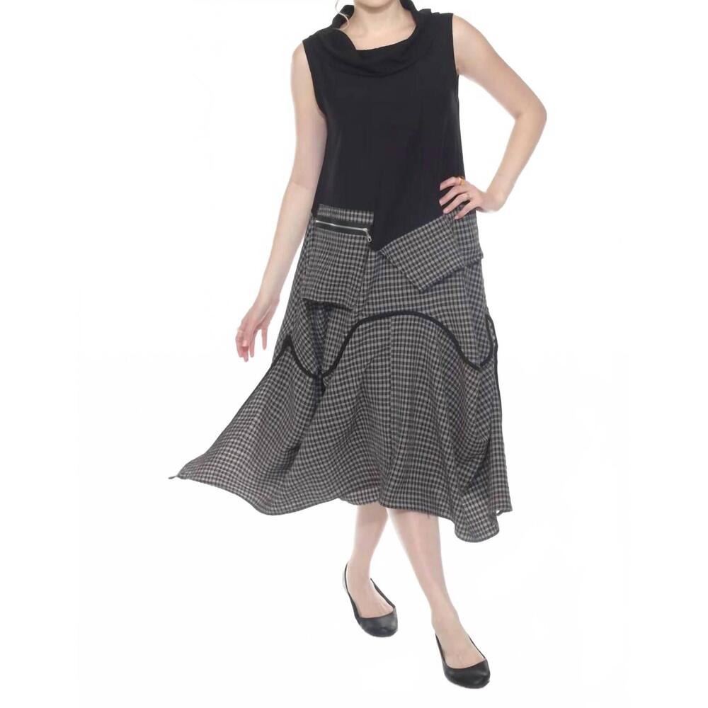 NEW MOONLIGHT BY Y&S sleeveless cowl neck plaid midi dress in black/white